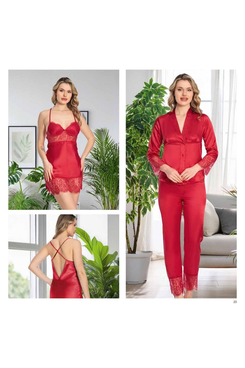 Kadın Bordo Saten Gecelik Sabahlık Pijama Takım Şort Takım 6'lı Set J.ER.3.R.O.Z7.0.E.L.T.