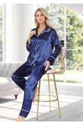 Lacivert Biyeli Saten Pijama Takımı