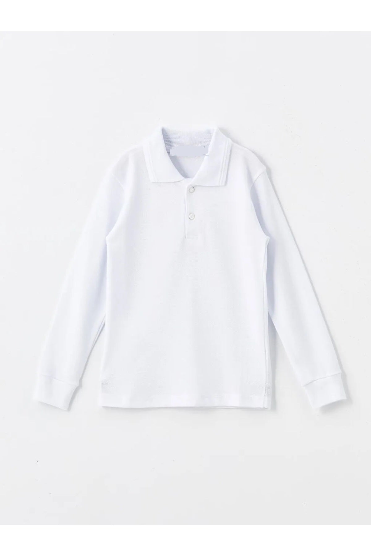 Beyaz Uzun Kollu Polo Yaka Lakost  Okul T-shirt R.O.Z.K.U.U.LT.E.L.T.