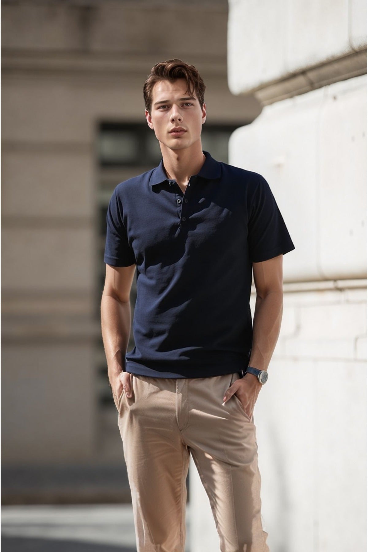 Erkek Koyu Lacivert Pamuklu Polo Yaka T-shirt