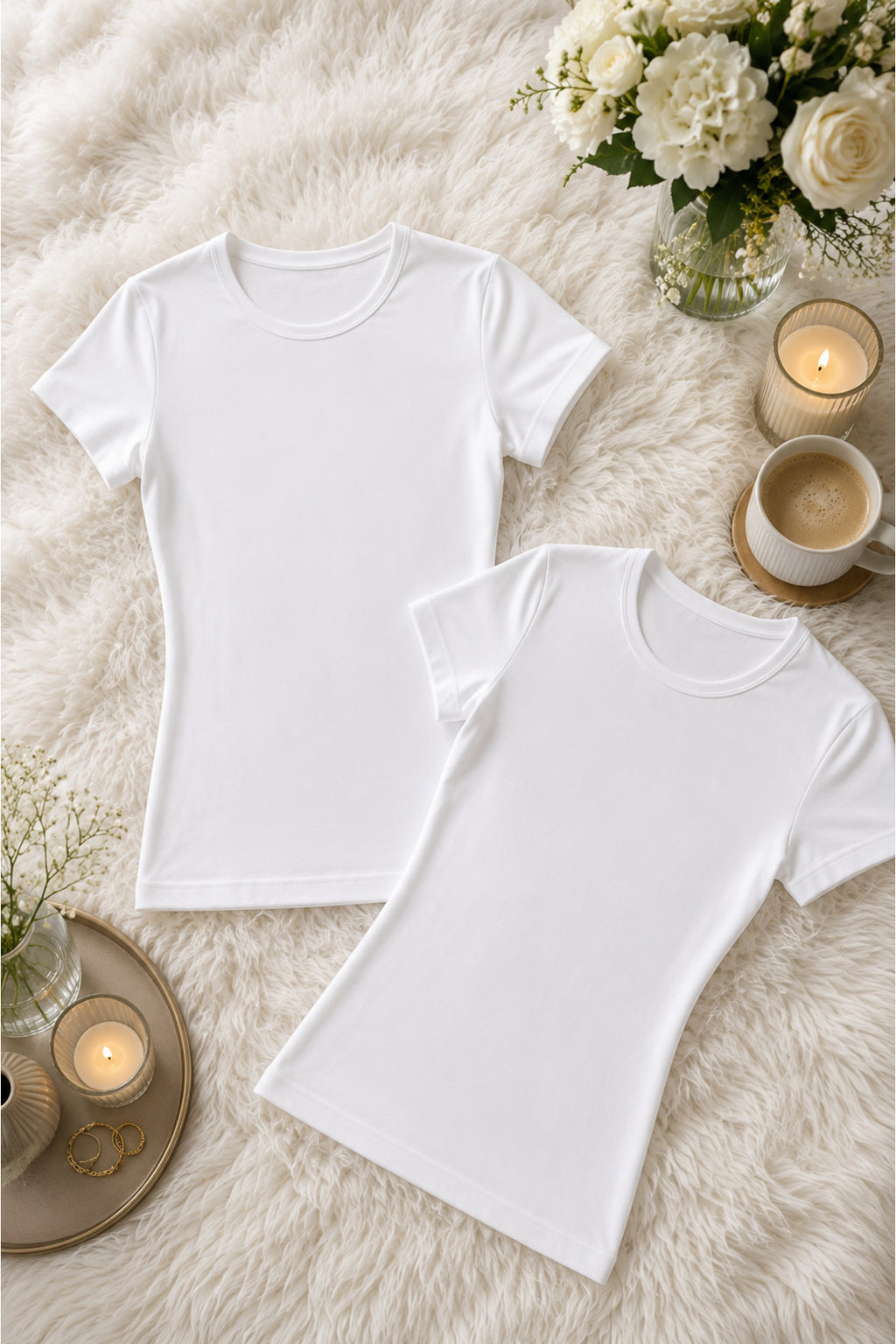 Kadın Beyaz Pamuklu Likralı Yarım Kol 2'li Atlet T-shirt