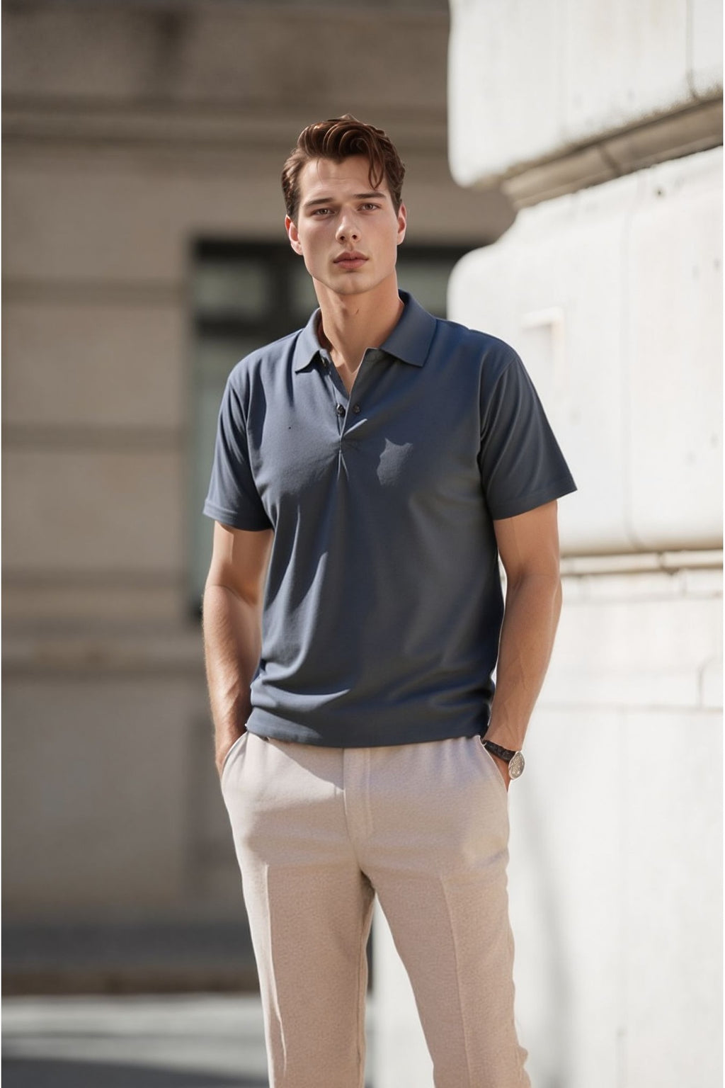 Erkek Antrasit Pamuklu Polo Yaka T-shirt