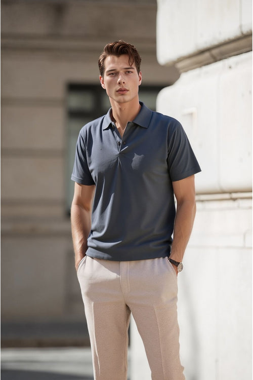 Erkek Antrasit Pamuklu Polo Yaka T-shirt