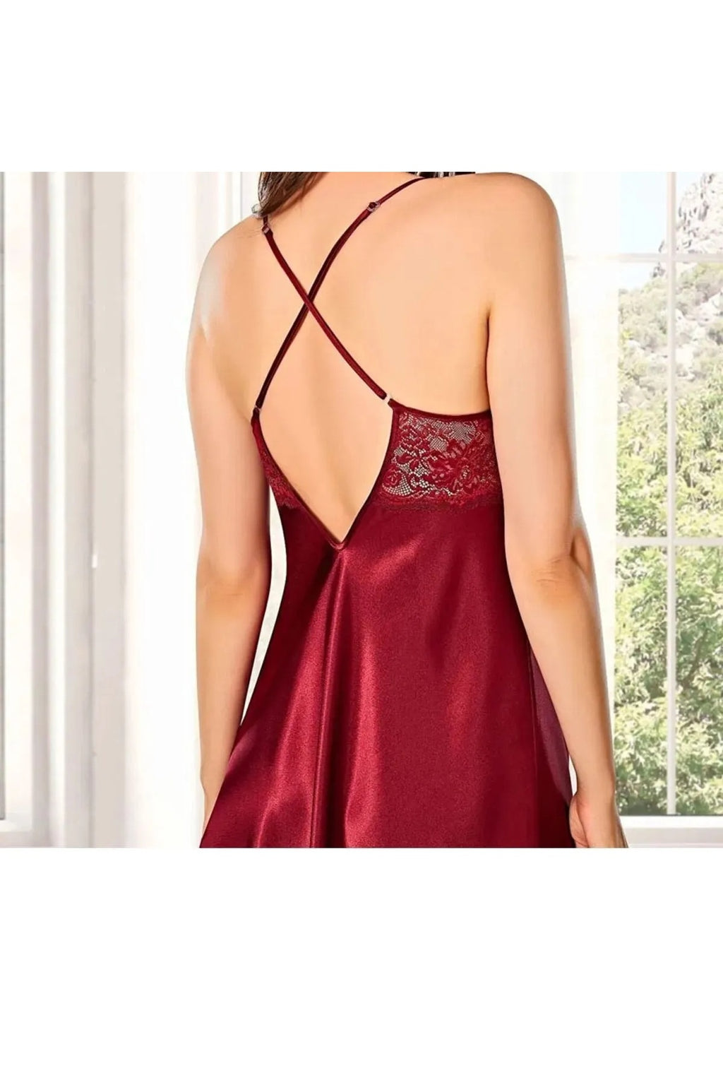 Kadın Bordo Saten Çeyiz Seti 6 Parça Dantelli Sabahlık Gecelik Pijama Şortlu Takım R.O.Z.8.6.E.LT.A