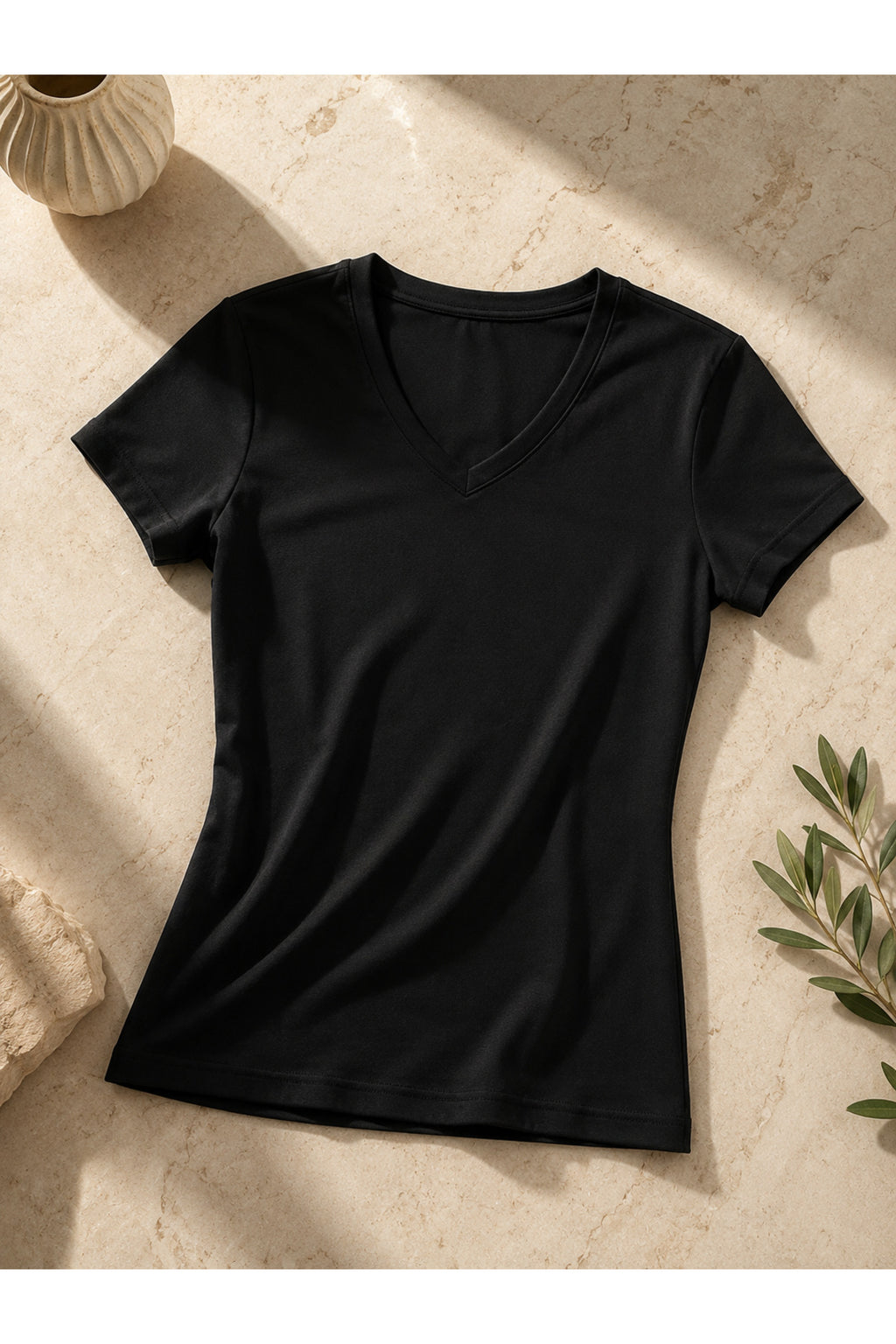 Kadın Modal Pamuklu Likralı Yarım Kol V Yaka 4'lü Atlet T-shirt