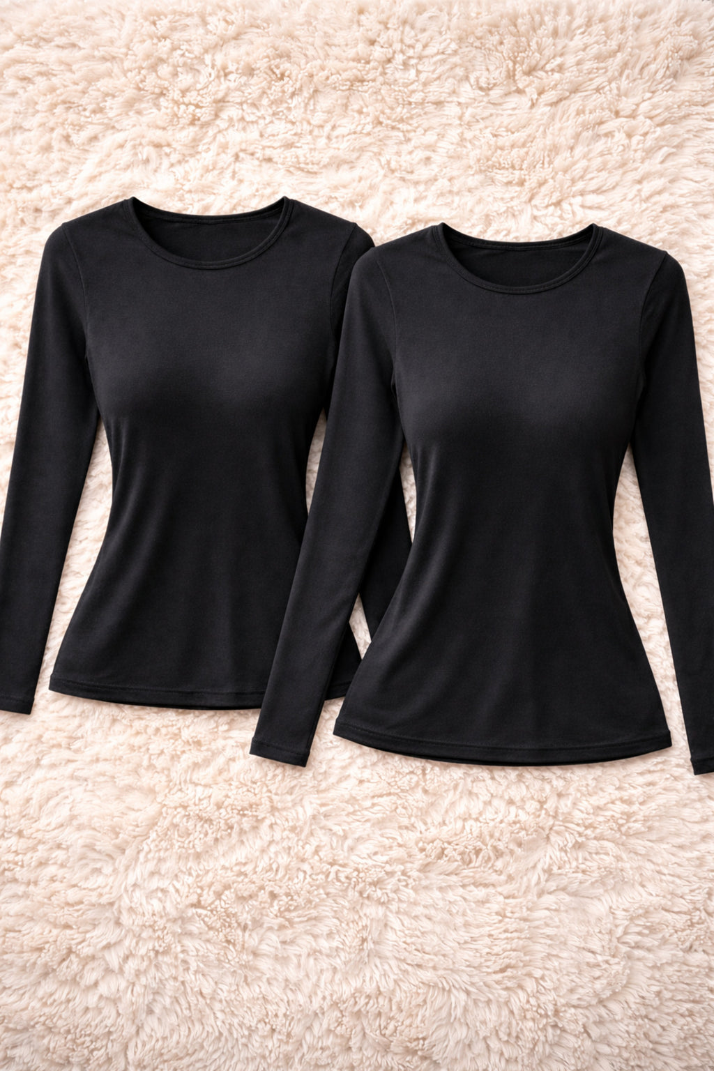 Kadın Modal Pamuklu Likralı Siyah Uzun Kol 2'li T-shirt