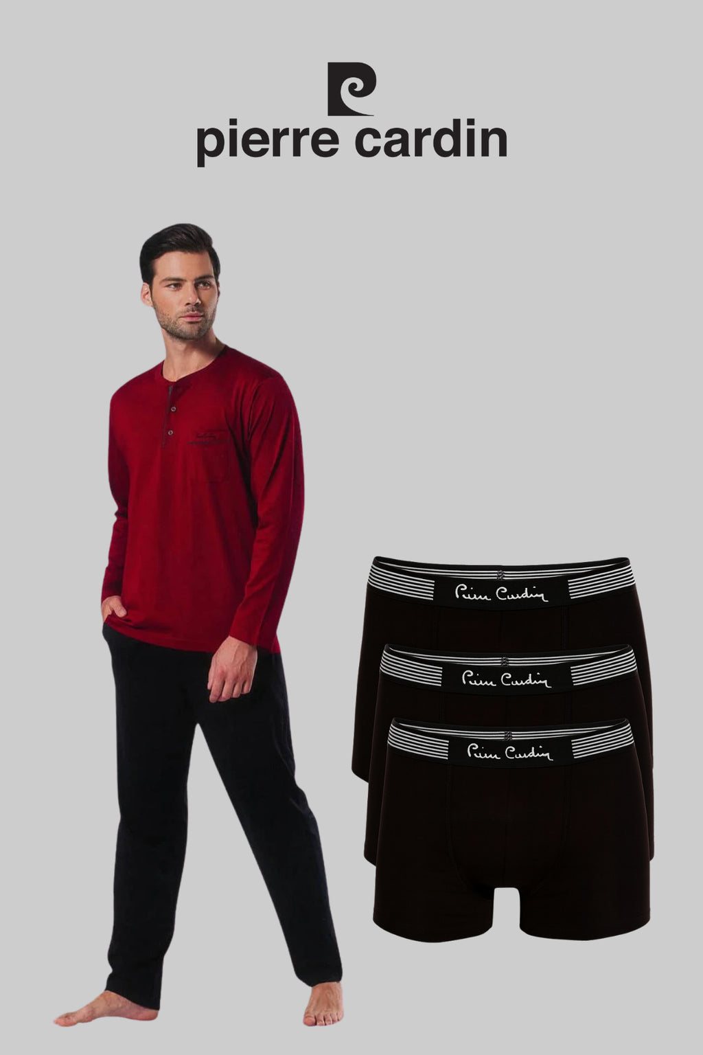 Erkek Bordo Pamuklu Çeyizlik Kutulu Pijama Takımı 3'lü Boxer Set