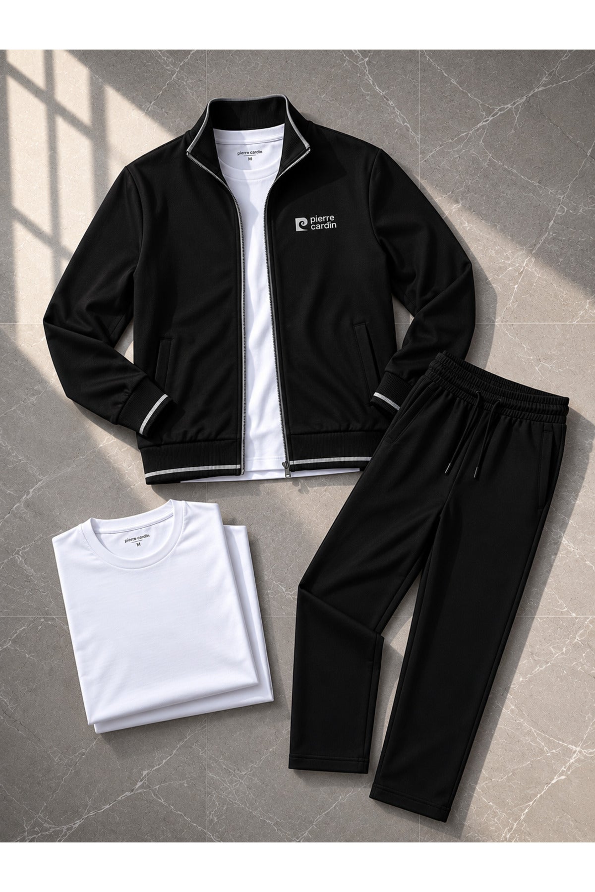 Siyah Eşofman & Beyaz Basic Tişört Erkek İkili Kombin Set