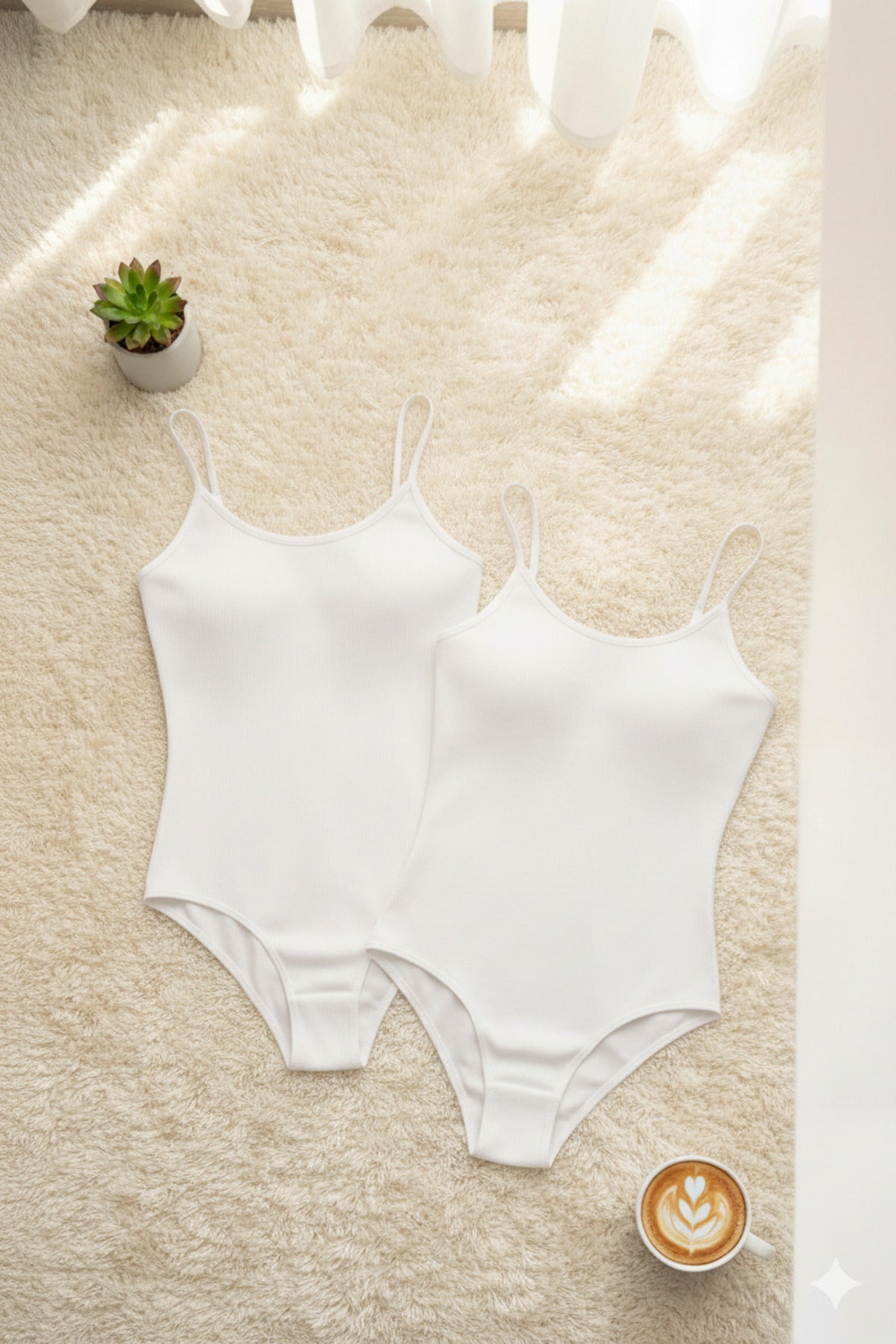 Kadın Beyaz İnce Askılı Body 2’li Paket Basic Esnek Kumaş Günlük Bodysuit