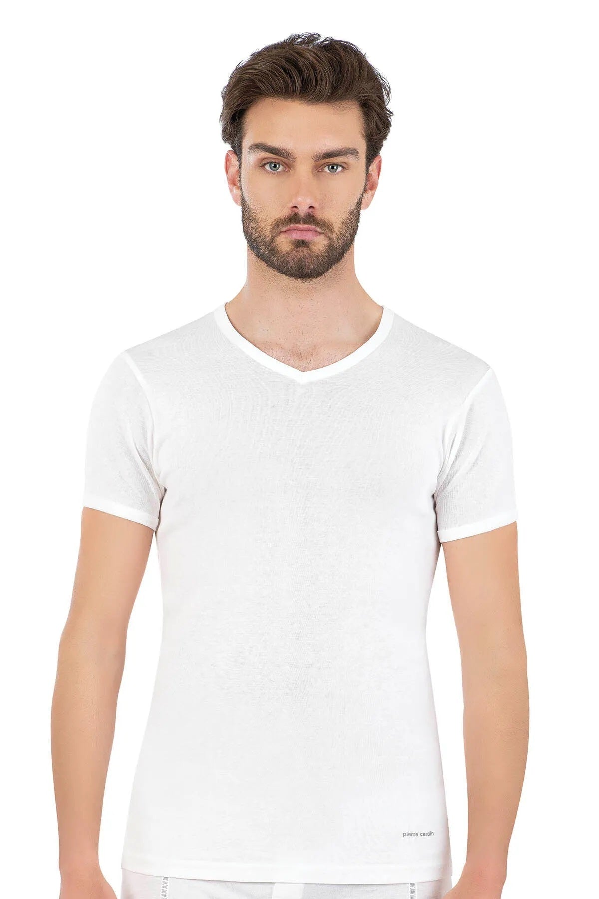 Erkek Beyaz  Ribana V Yaka T-Shirt  2'li Pamuklu Kutulu R.O.4.Z.4.E.L2.T.