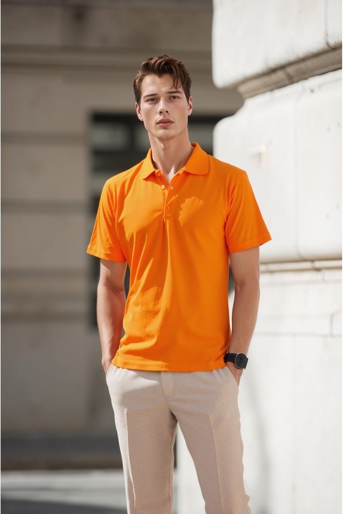 Erkek Turuncu Pamuklu Polo Yaka T-shirt