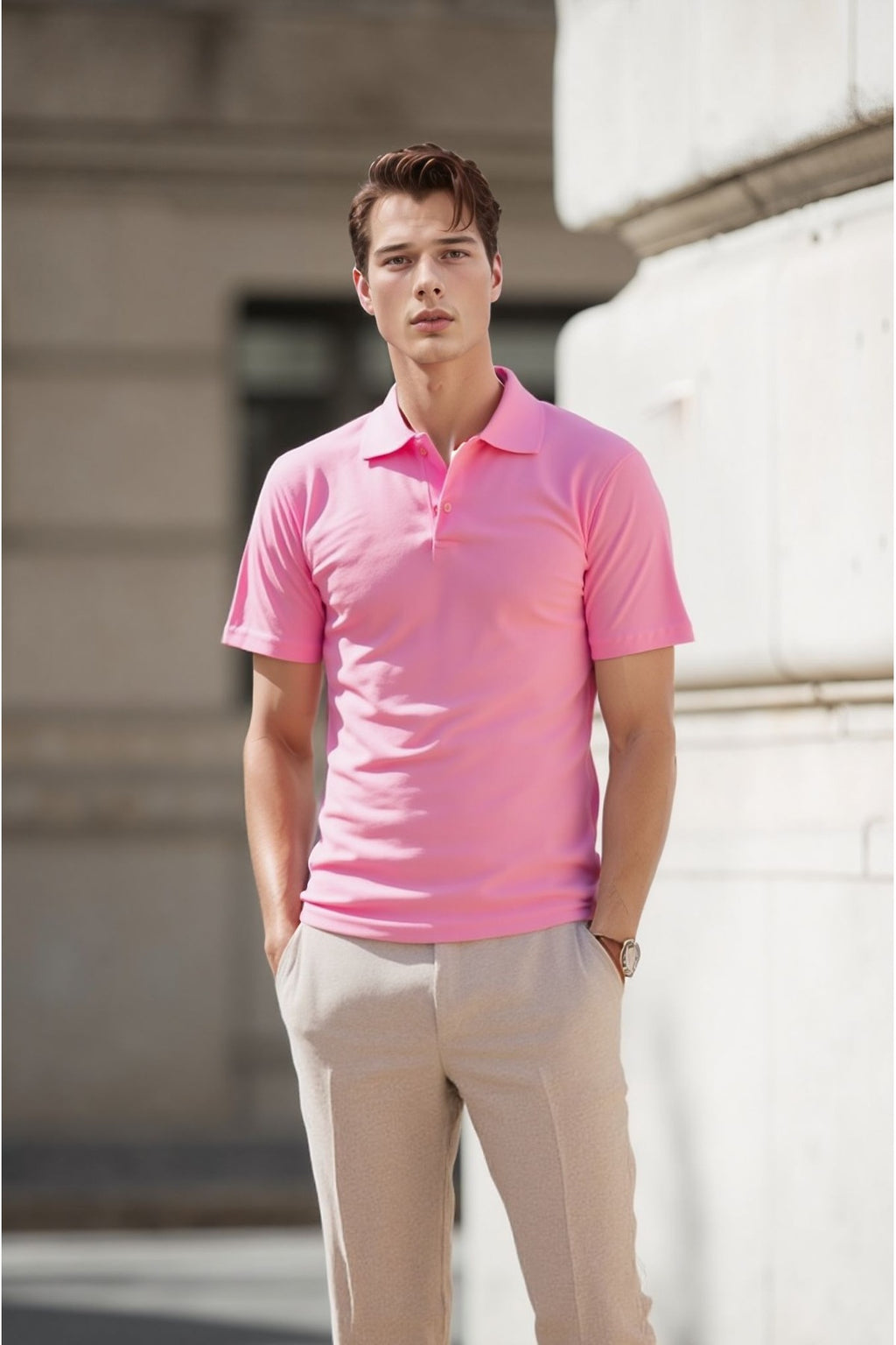 Erkek Açık Pembe Pamuklu Polo Yaka T-shirt