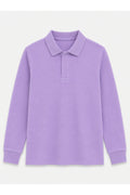 Lila Uzun Kollu Polo Yaka Lakos Okul T-shirt R.O.Z.K.U.U.LT.E.L.T.
