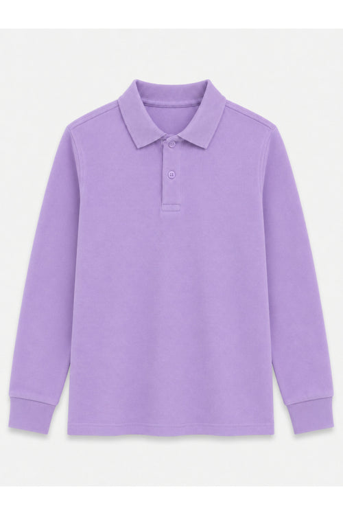 Lila Uzun Kollu Polo Yaka Lakos Okul T-shirt R.O.Z.K.U.U.LT.E.L.T.