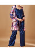 Kadın Lacivert  Sabahlıklı  Saten Pijama Takımı N.UR.5.9.R.O.5.1.Z.E.L.T.