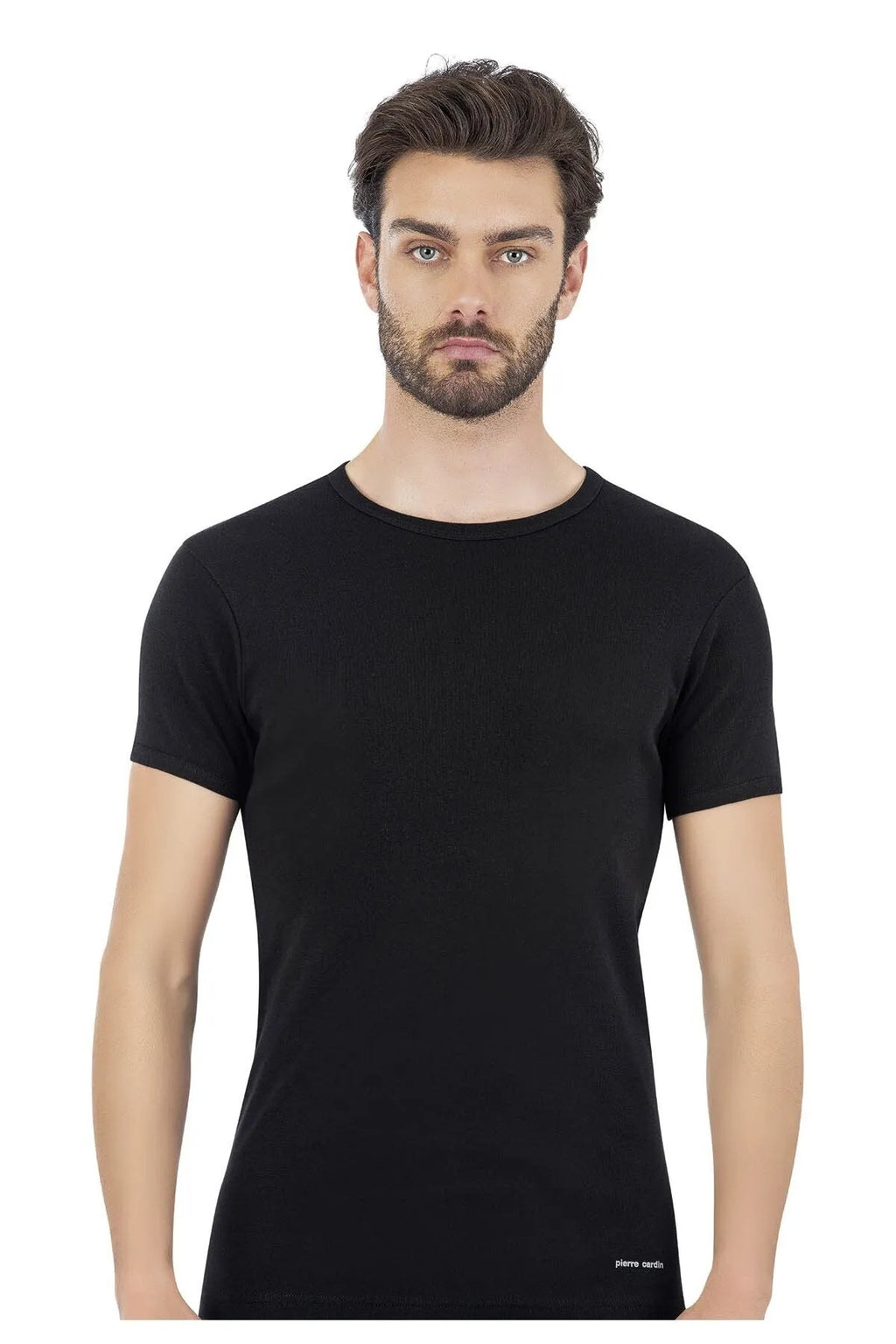 Erkek Siyah Sıfır Yaka T-Shirt  2'li Pamuklu R.O..P.İ.E.R..Z.4E.L0.T.