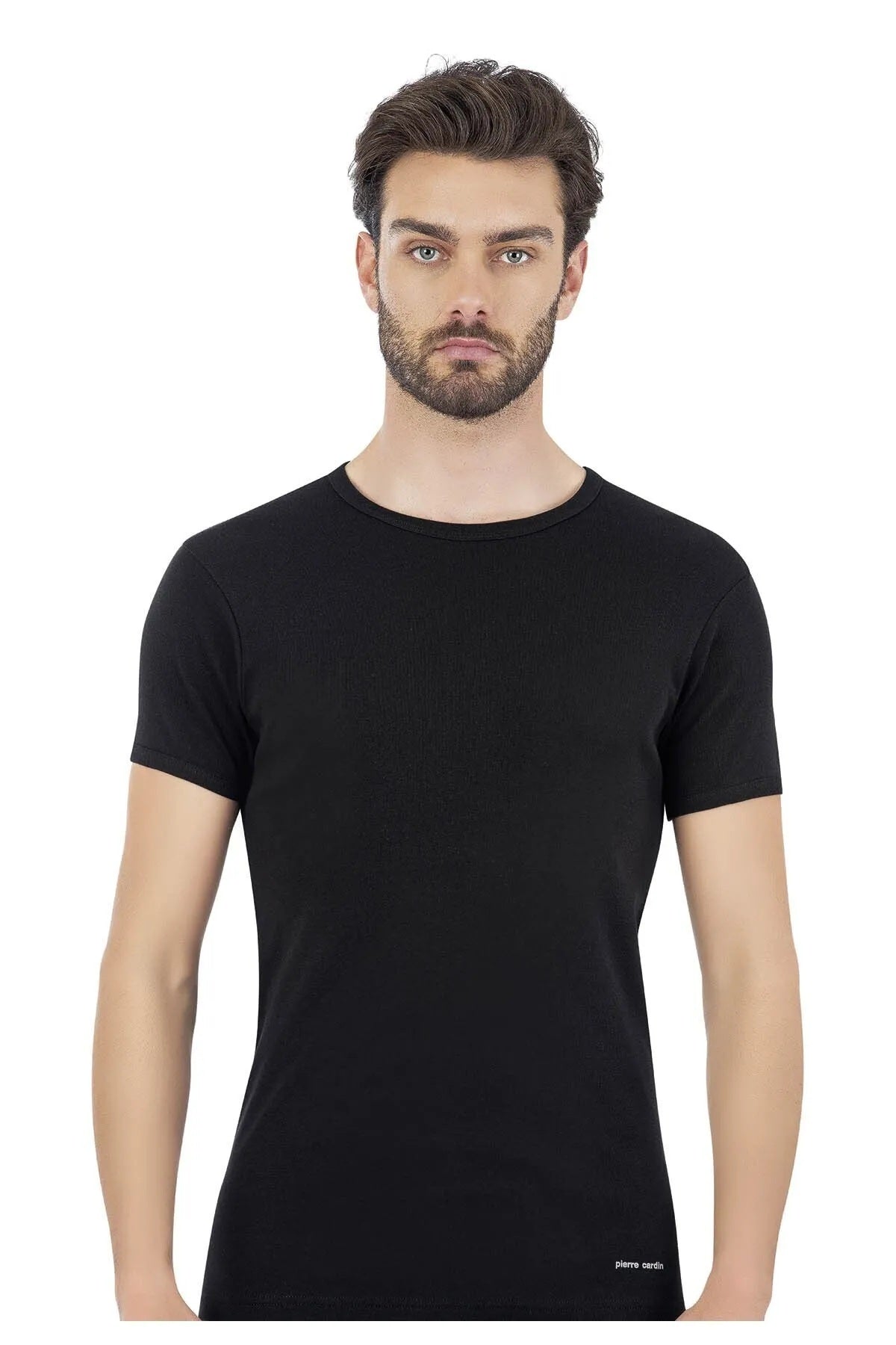 Erkek Siyah Sıfır Yaka T-Shirt  2'li Pamuklu R.O..P.İ.E.R..Z.4E.L0.T.