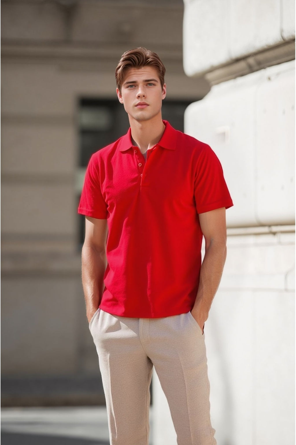 Erkek Kırmızı Pamuklu Polo Yaka T-shirt