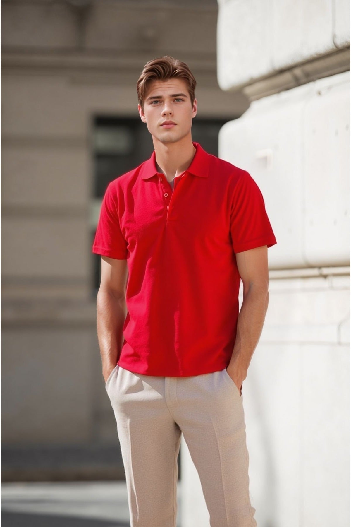 Erkek Kırmızı Pamuklu Polo Yaka T-shirt