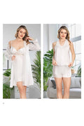 Kadın Ekru Saten Gecelik Sabahlık Pijama Takım Şort Takım 6'lı Set J.ER.3.R.O.Z5.5.E.L.T.