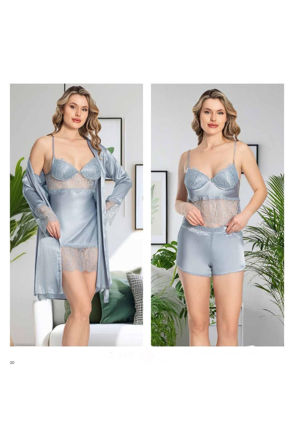 Kadın Mist  Saten Gecelik Sabahlık Pijama Takım Şort Takım 6'lı Set J.ER.3.R.O.Z7.0.E.L.T.