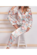 Kadın Mint Desenli Önden Düğmeli Saten Pijama Takımı N.UR.5.6.R.O.5.4.Z.E.L.T.