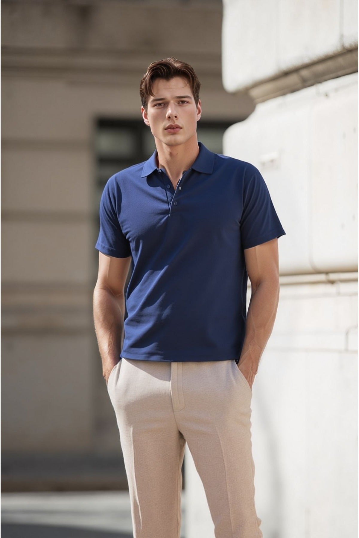 Erkek Lacivert Pamuklu Polo Yaka T-shirt