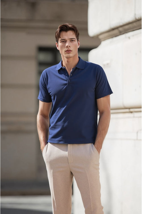 Erkek Lacivert Pamuklu Polo Yaka T-shirt