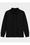 Siyah Uzun Kollu Polo Yaka Lakos Okul T-shirt R.O.Z.K.U.U.LT.E.L.T.