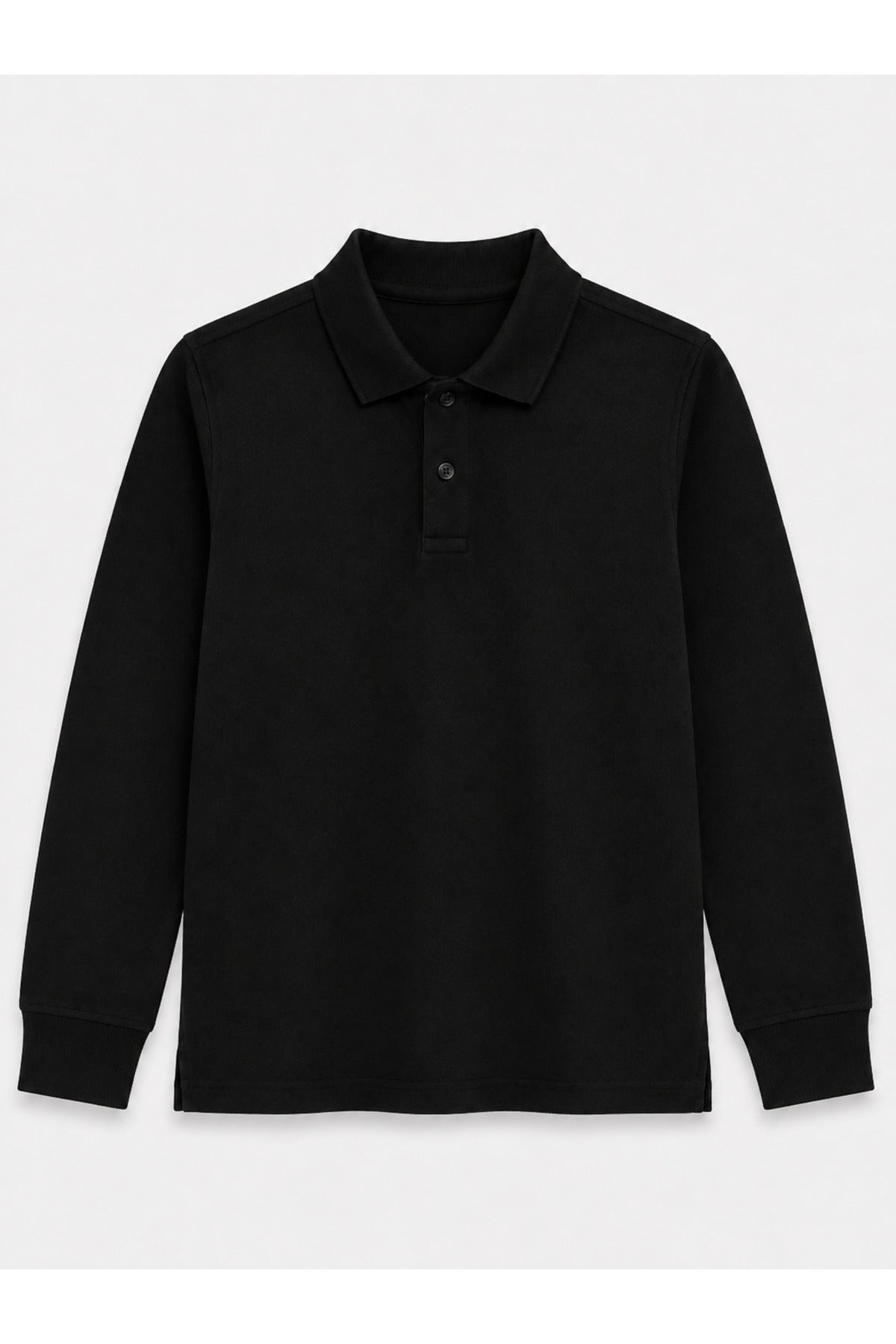 Siyah Uzun Kollu Polo Yaka Lakos Okul T-shirt R.O.Z.K.U.U.LT.E.L.T.