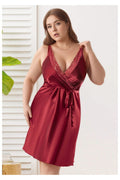 Kadın Bordo Büyük Beden Saten Gecelik - Dantel İşlemeli Plus Size Gecelik