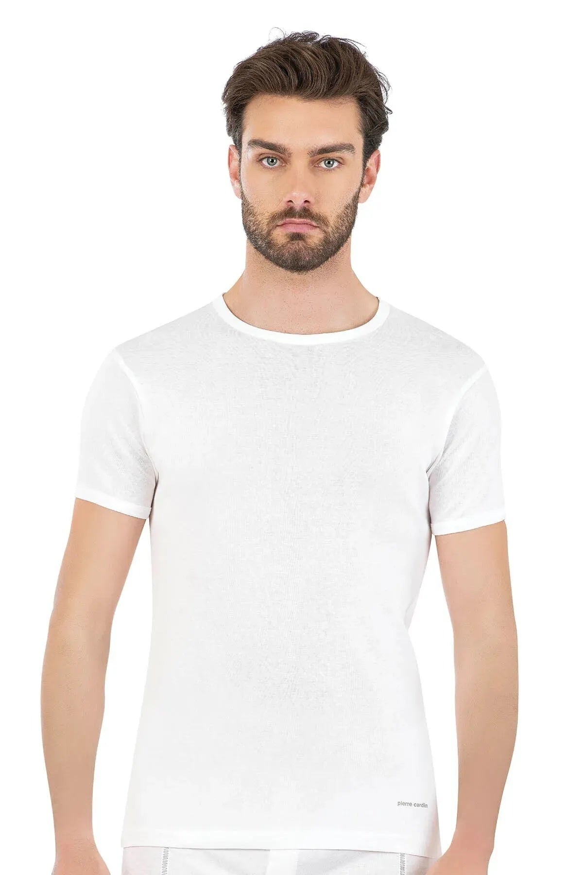 Erkek Beyaz Sıfır Yaka T-Shirt  2'li Pamuklu R.O..P.İ.E.R..Z.4E.L0.T.