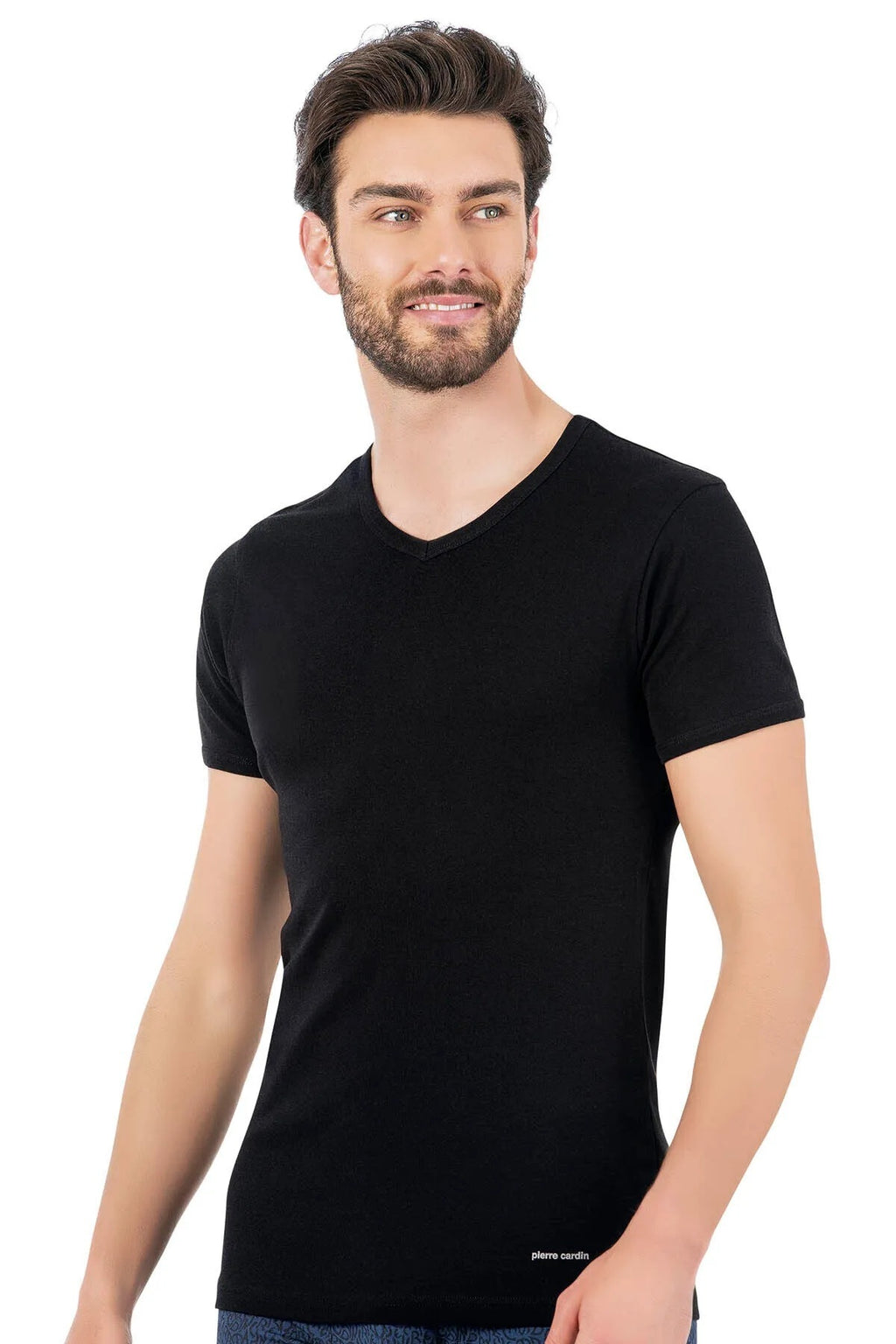 Erkek Siyah Ribana V Yaka T-Shirt  2'li Pamuklu Kutulu R.O.4.Z.4.E.L2.T.
