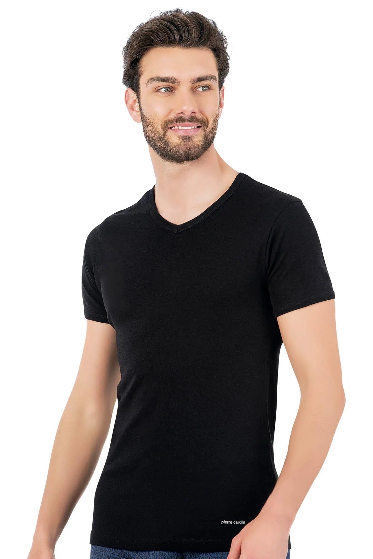 Erkek Siyah Ribana V Yaka T-Shirt  2'li Pamuklu Kutulu R.O.4.Z.4.E.L2.T.
