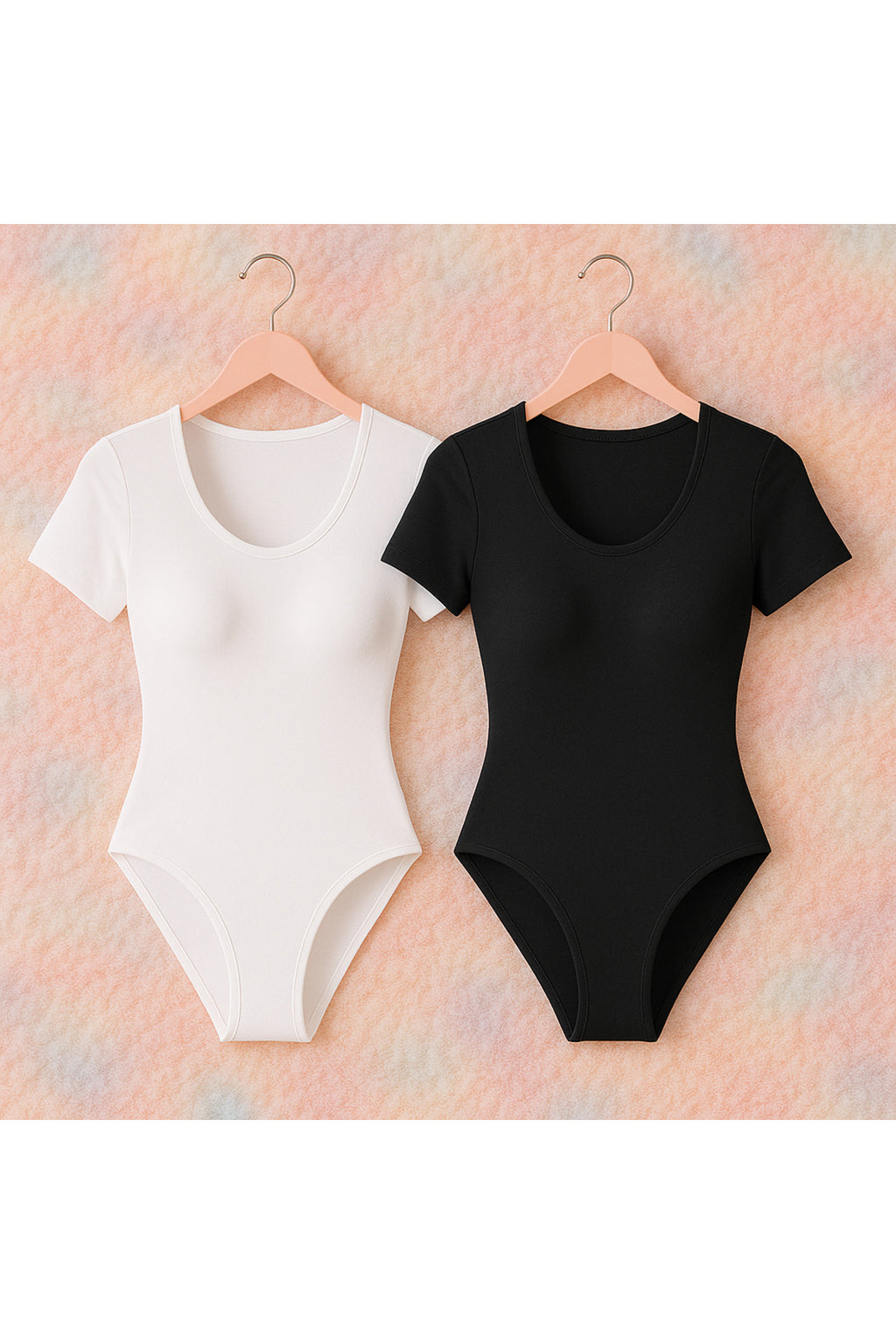 Kadın Siyah & Beyaz Kısa Kollu U Yaka Likralı Body 2’li Paket Basic Günlük Bodysuit