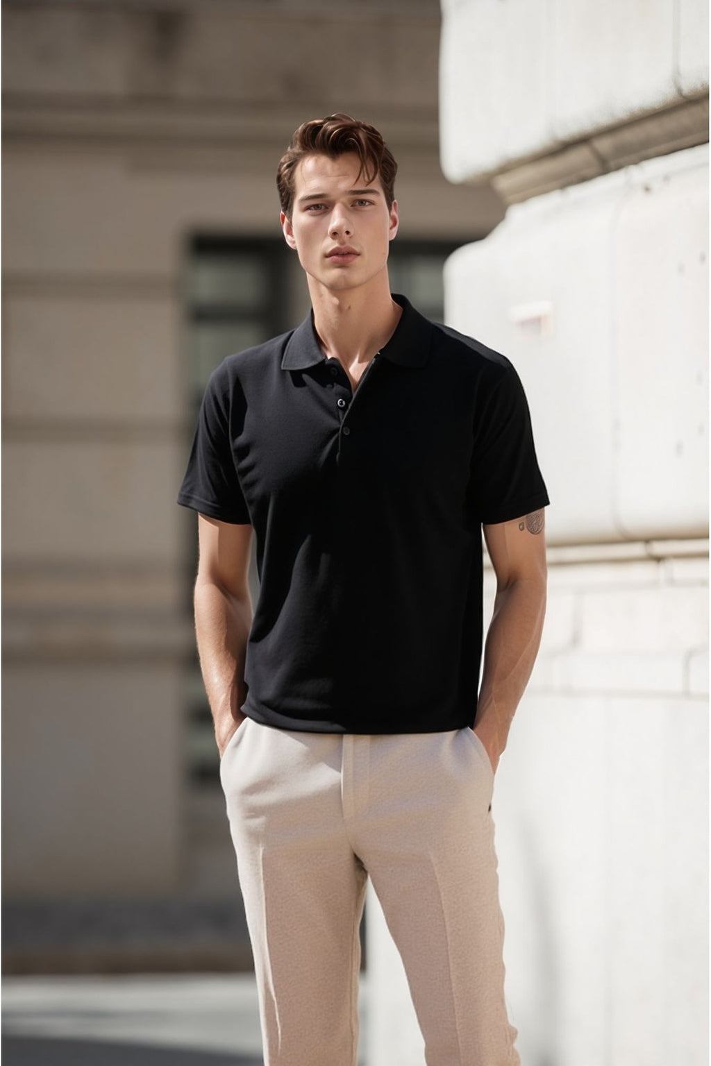 Erkek Siyah Pamuklu Polo Yaka T-shirt