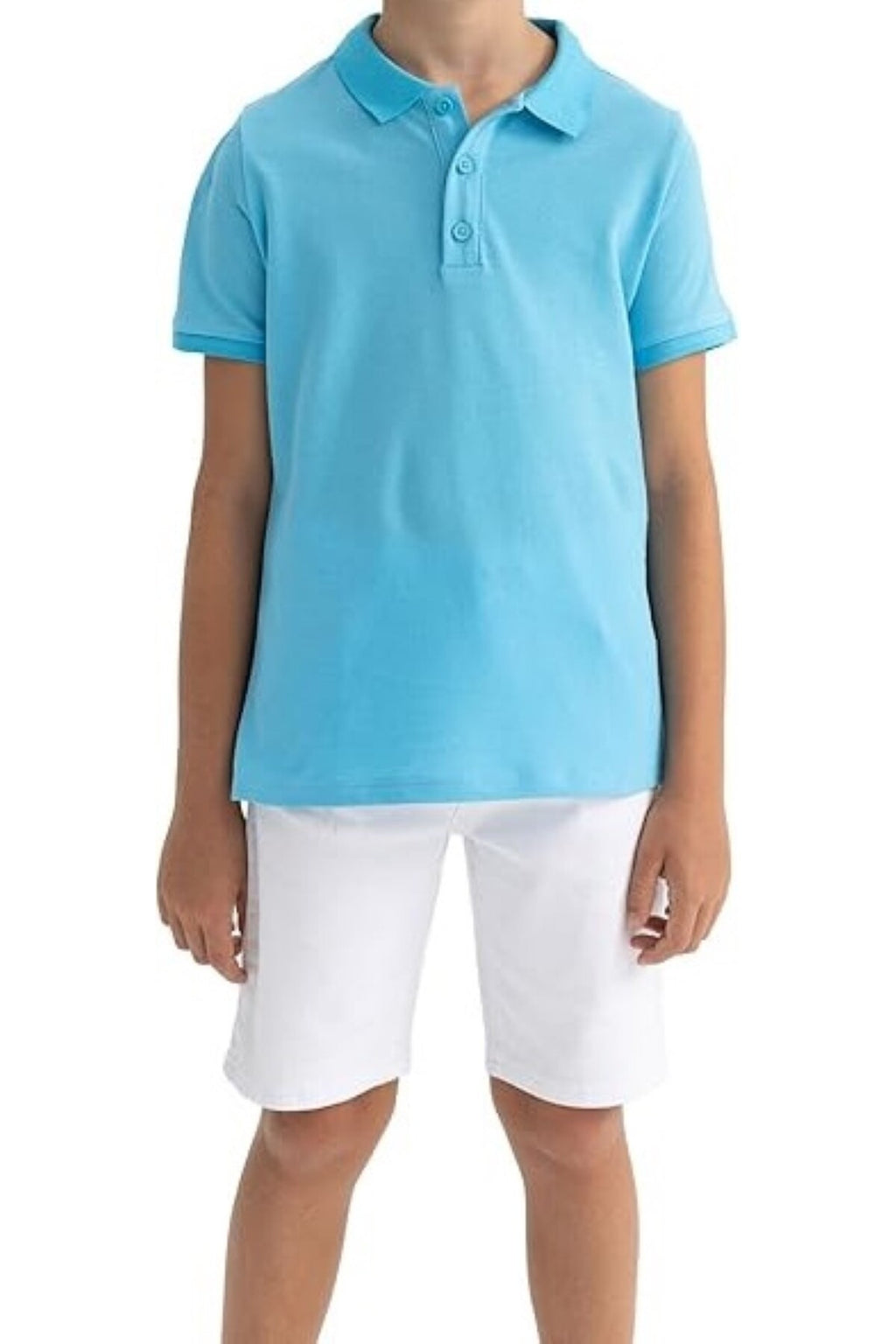 Mavi  Kısa Kollu Polo Yaka Lakost  Okul T-shirt R.O.Z.O.KU.LT.E.L.T.