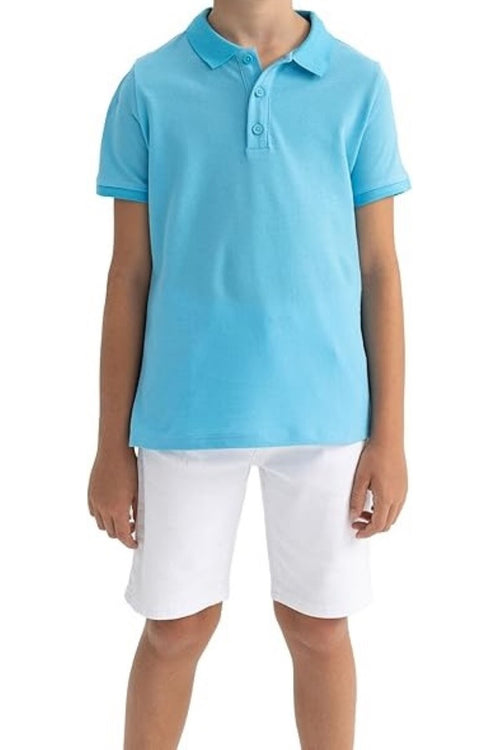 Mavi  Kısa Kollu Polo Yaka Lakost  Okul T-shirt R.O.Z.O.KU.LT.E.L.T.