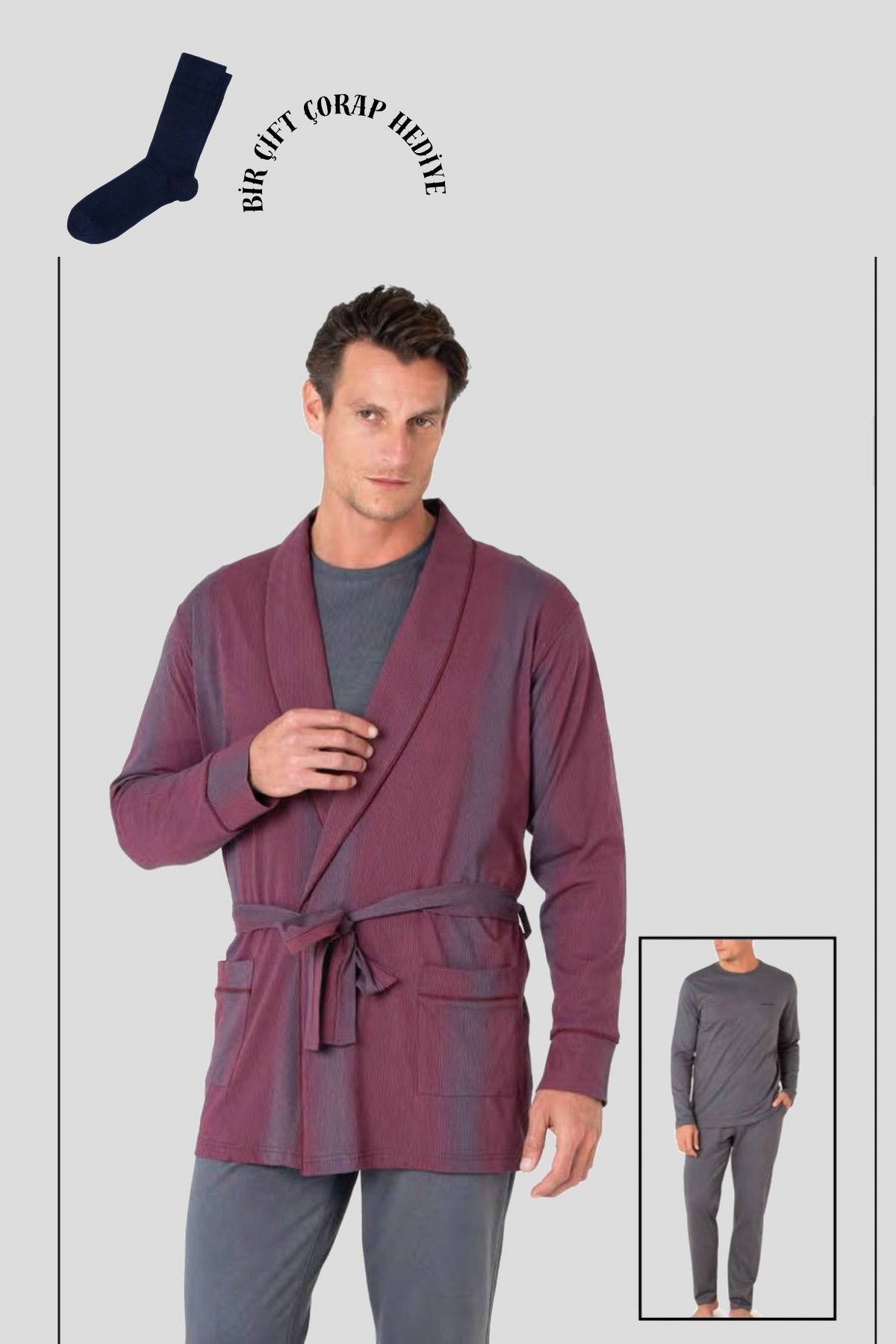 Erkek Bordo %100 Pamuklu Röpdoşambırlı Kutulu Damat Çeyiz Seti 1 Çift Çorap Hediyeli