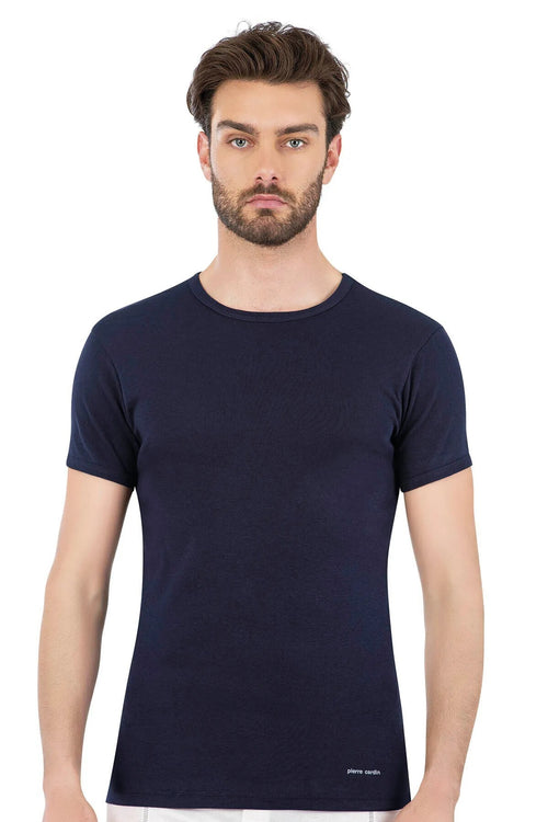 Erkek Lacivert Sıfır Yaka T-Shirt  2'li Pamuklu R.O..P.İ.E.R..Z.4E.L0.T.