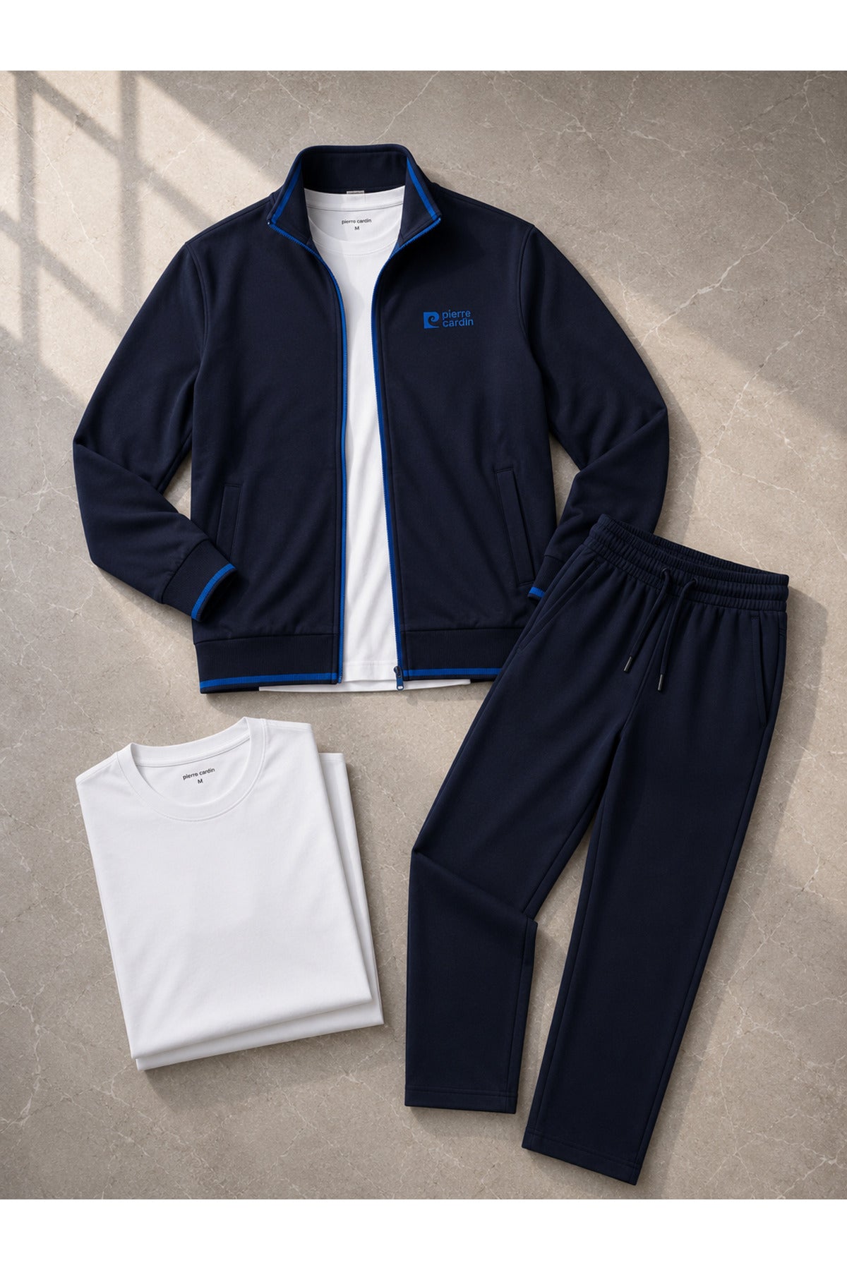 Lacivert Eşofman & Beyaz Basic Tişört Erkek İkili Kombin Set