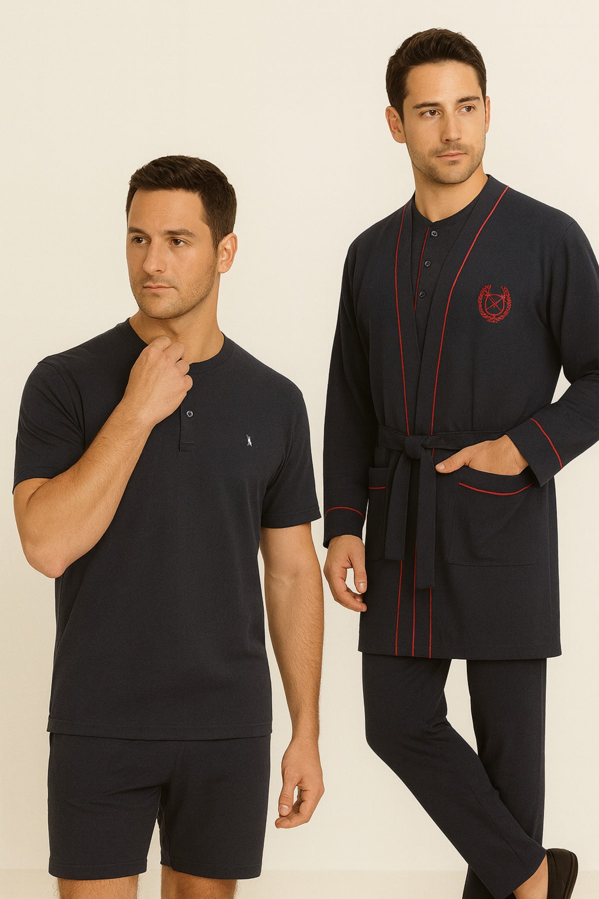 Erkek Lacivert %100 Pamuklu 5 Parça Robdöşambr Kutulu Pijama Takımı