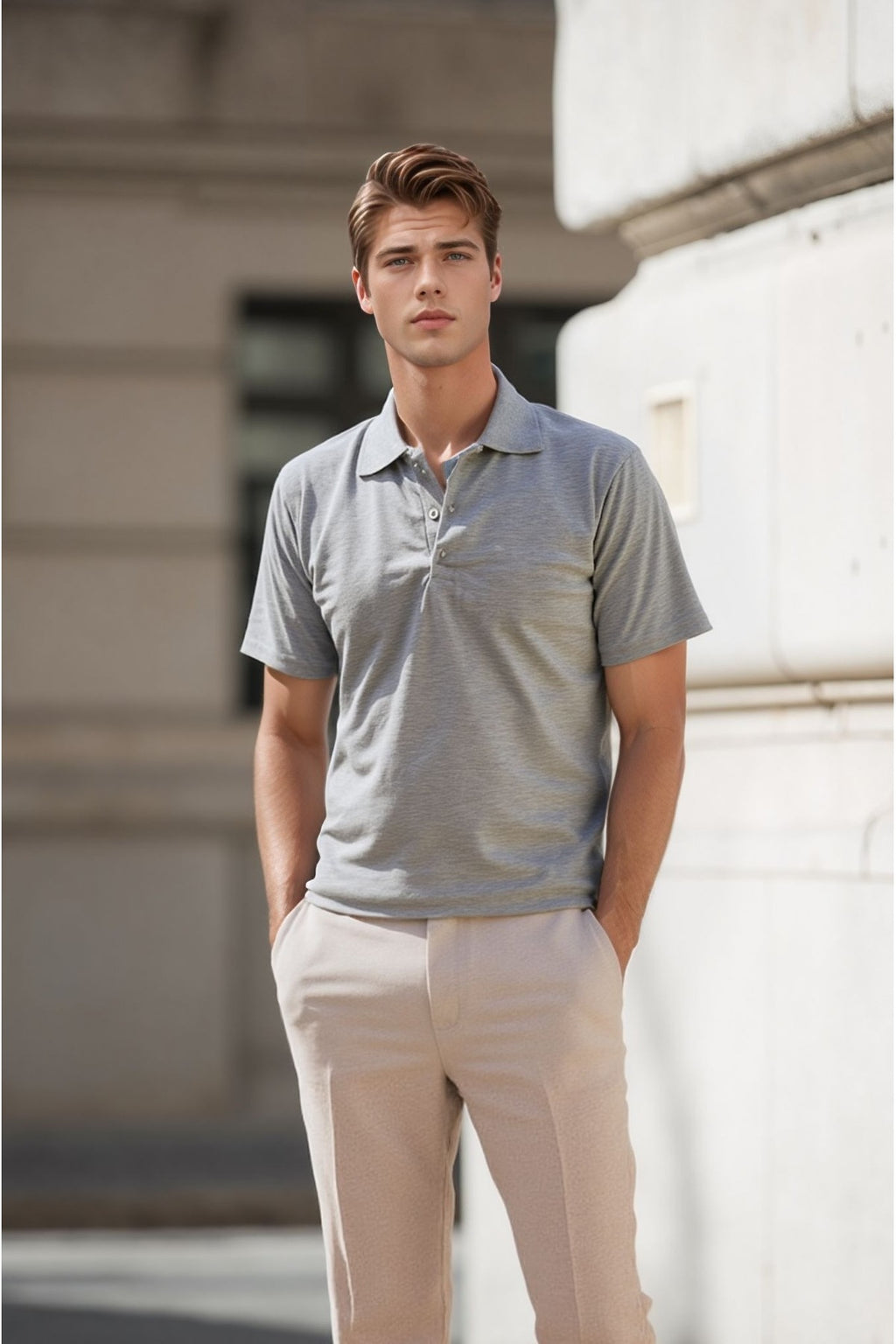 Erkek Gri Pamuklu Polo Yaka T-shirt