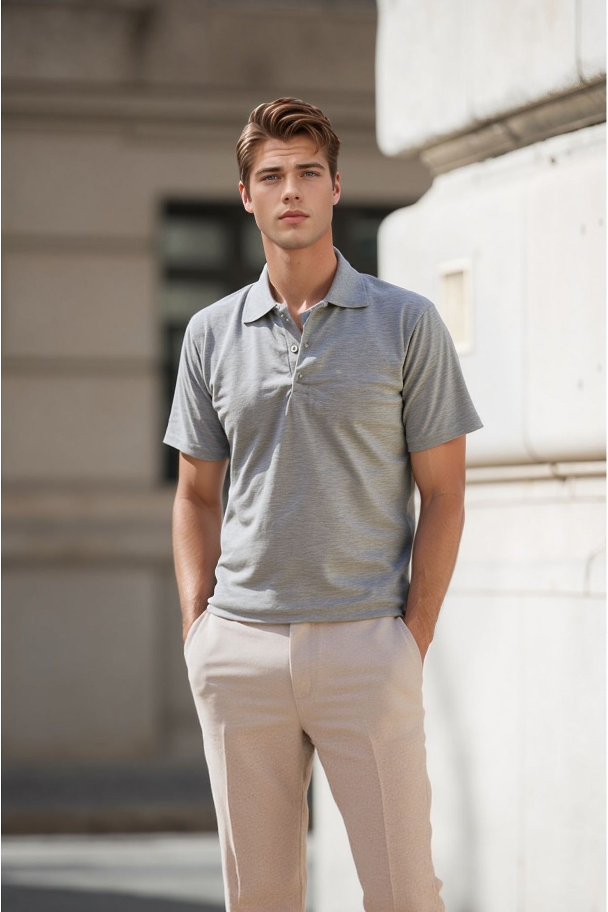 Erkek Gri Pamuklu Polo Yaka T-shirt