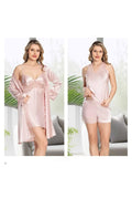 Kadın Pudra Saten Gecelik Sabahlık Pijama Takım Şort Takım 6'lı Set J.ER.3.R.O.Z5.5.E.L.T.