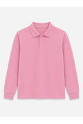 Pembe Uzun Kollu Polo Yaka Lakos Okul T-shirt R.O.Z.K.U.U.LT.E.L.T.