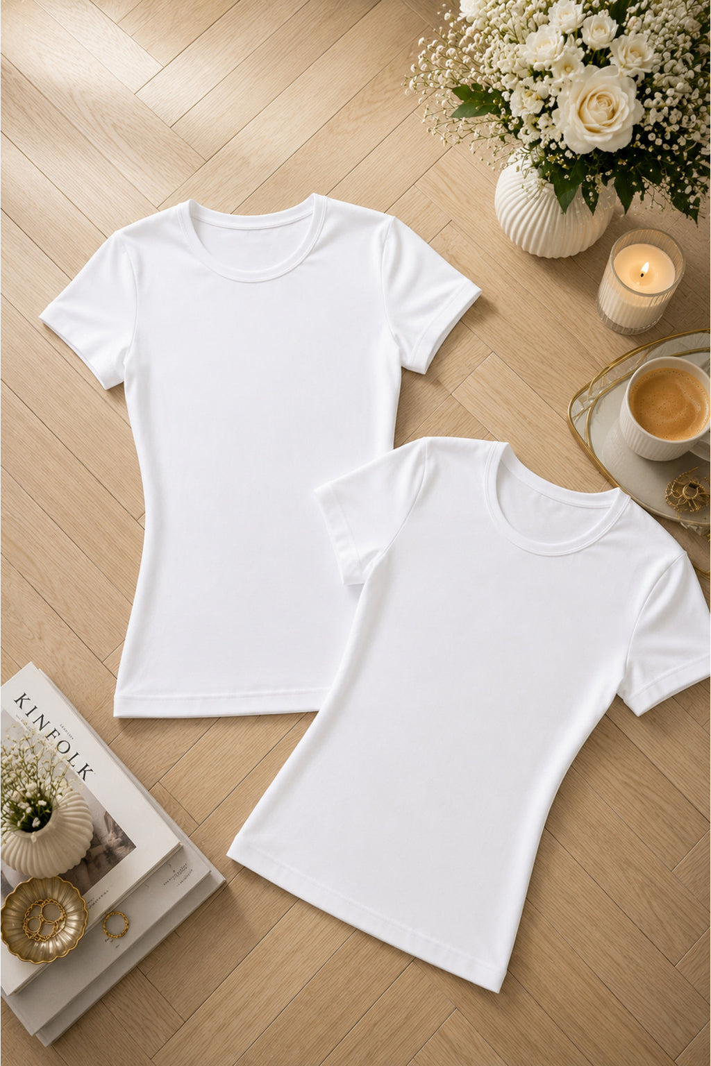 Kadın Beyaz Modal Pamuklu Likralı Yarım Kol 2'li Atlet T-shirt