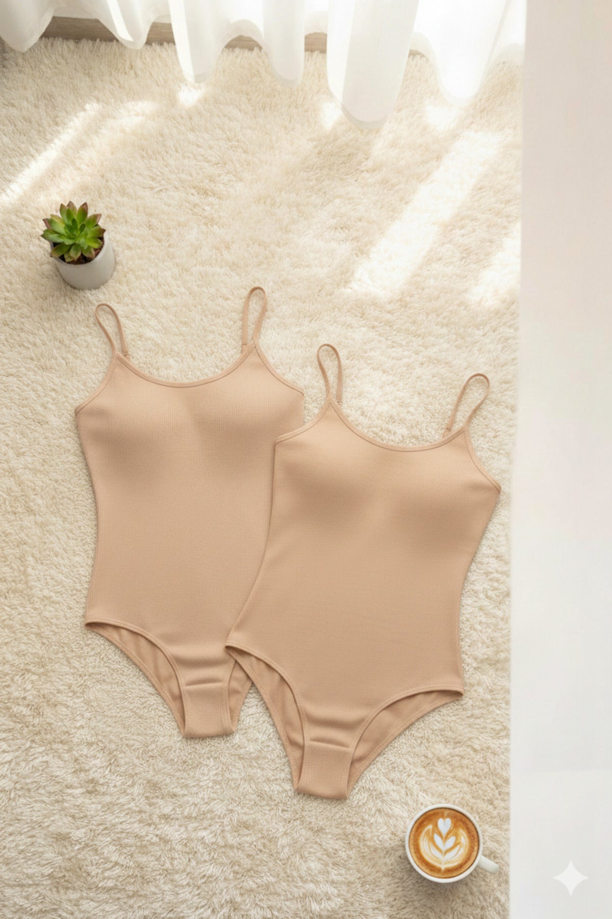 Kadın Ten İnce Askılı Body 2’li Paket Basic Esnek Kumaş Günlük Bodysuit