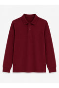 Bordo Uzun Kollu Polo Yaka Lakos Okul T-shirt R.O.Z.K.U.U.LT.E.L.T.