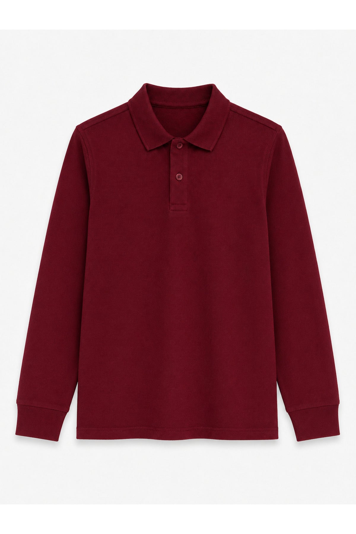 Bordo Uzun Kollu Polo Yaka Lakos Okul T-shirt R.O.Z.K.U.U.LT.E.L.T.